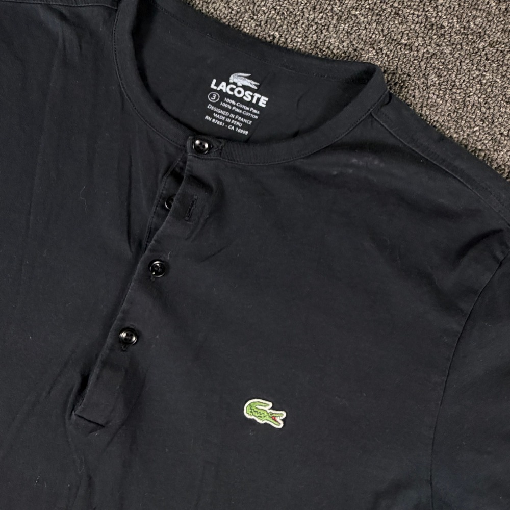 Lacoste Henley Women 3 F8330 Black Pima Cotton Short Sleeve EUC